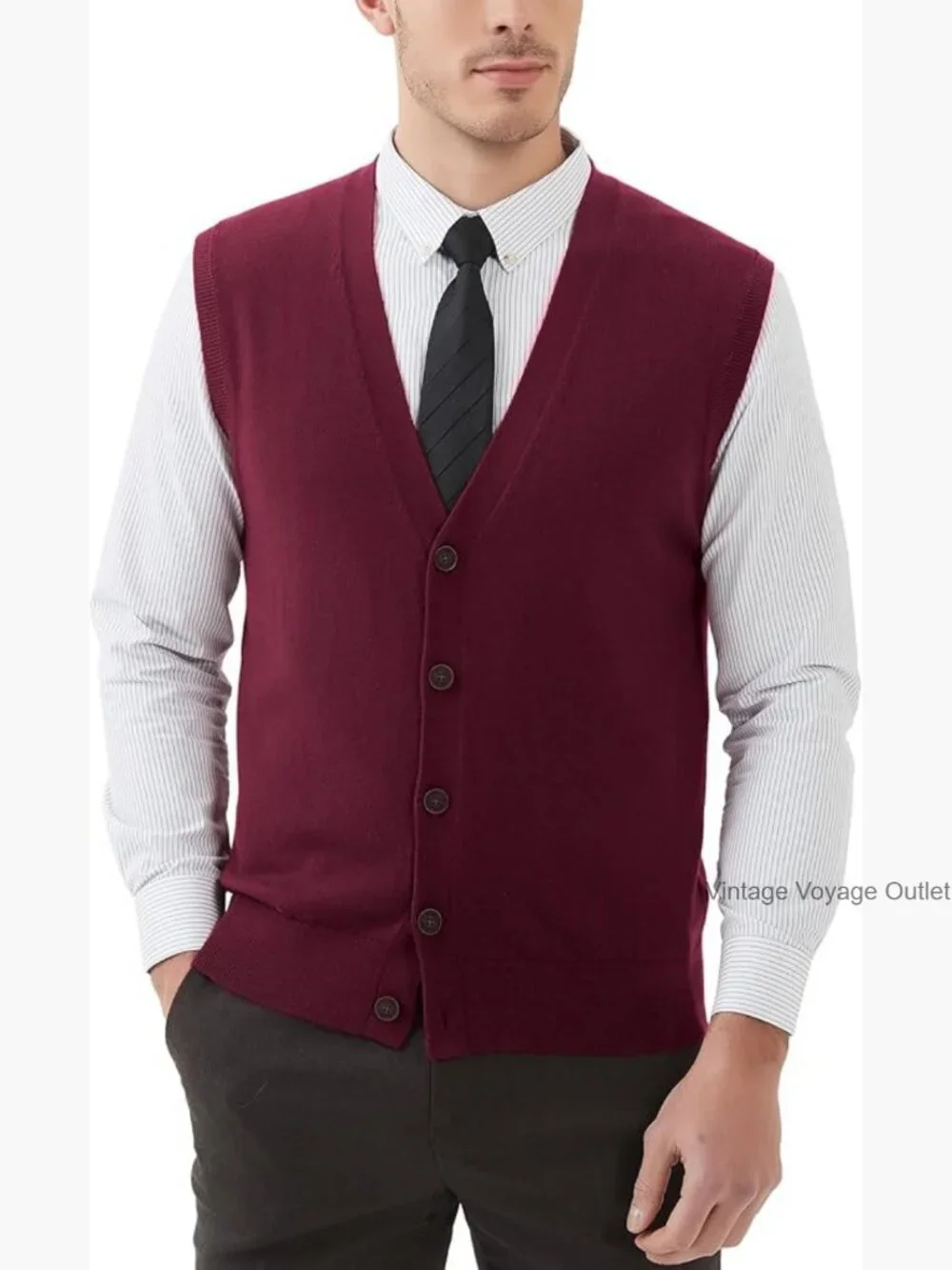 Men's Wool Blend V-Neck Button Sleeveless Cardigan Vest